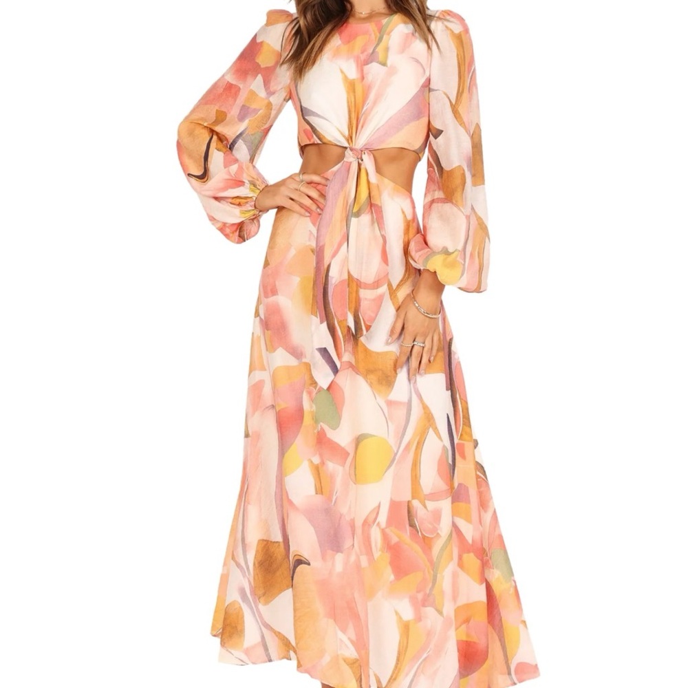 Petal & Pup Abstract Watercolor Maxi Dress - Pink, Mustard, Green